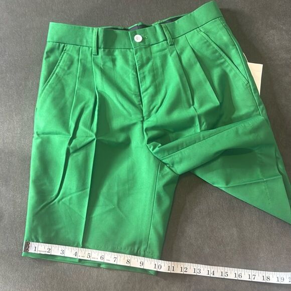 Men’s Green Flat Pleated Front Casual Slim Fit Dress Shorts Size 29 NWT - Picture 3 of 6